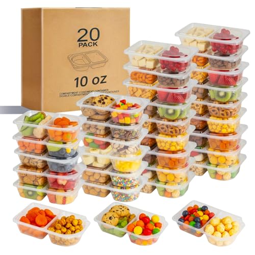 Reusable Snack Containers with Lids, Snack Containers, 20-Pack Snack Pack Containers, meal prep containers Double Compartment, Container Portion Control for On the Go Travel Essentials