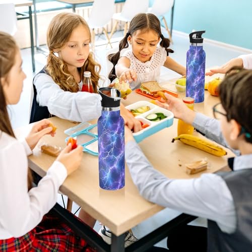 Sport Water Bottle 20 oz Lightning Pattern Kids Stainless Steel Vacuum Insulated Water Flask for Gym School - color: Lightning