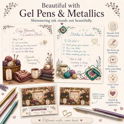 Charmfolio Duo Knitting & Crochet Binder Paper, 80 College Ruled Sheets, 8.5 x 11 3 Hole Punched Loose Leaf Stationery, Back to School Basics, Backpack Essentials for Crafty Besties