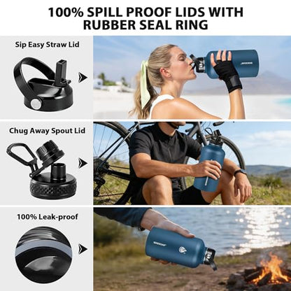 Insulated Water Bottle 64 oz, Triple Wall Vacuum Stainless Steel Water Bottles (Cold for 48 Hrs), Leak Proof & Non-BPA, Half Gallon Water Flask Jug Wide Mouth Straw Lid & Spout Lid - color: Cobalt, size: 64 Ounces