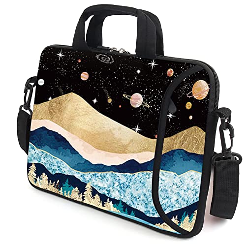 AMARY 13" 13.3" laptop sleeve chromebook case adjustable shoulder strap with handle accessory pocket (Mountains Galaxy) - color: Mountains Galaxy