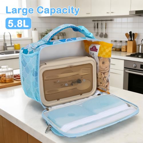 FlowFly Kids Lunch box with buckle Insulated Cooler Back to School Thermal Meal Tote Kit for Girls, Boys (Mermaid) - color: Mermaid
