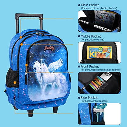 seastig Rolling Backpack for Kids Wheeled Backpack 18in Double Handle Backpack with Wheels - color: White Horse