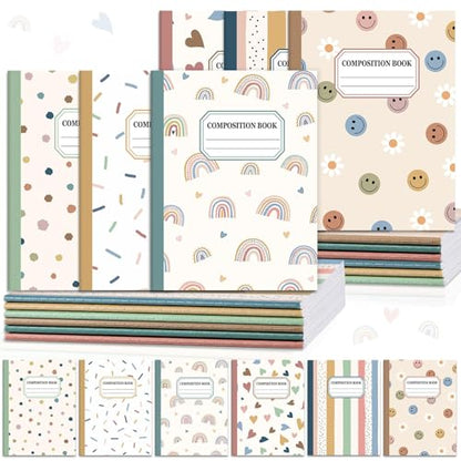 12 Pack Large Composition Notebooks Bulk 9.8 × 7.5 in Wide Ruled Hard Cover Composition Book Assorted Marble Journal College Ruled Paper for Adult Student College Office Back to School Supplies(Boho) - size: 12 Pack, style: Bohemian