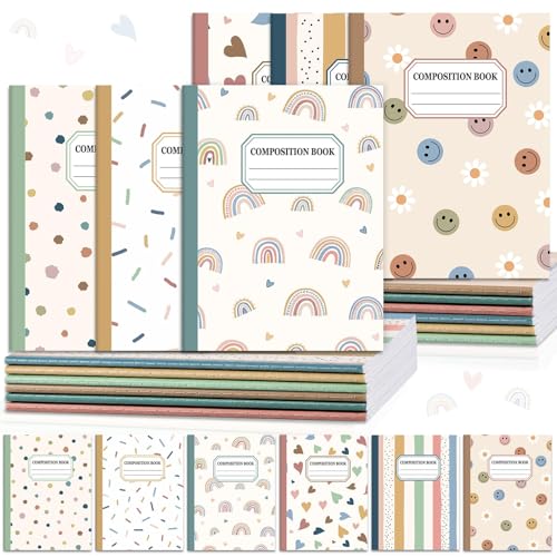 12 Pack Large Composition Notebooks Bulk 9.8 × 7.5 in Wide Ruled Hard Cover Composition Book Assorted Marble Journal College Ruled Paper for Adult Student College Office Back to School Supplies(Boho) - size: 12 Pack, style: Bohemian