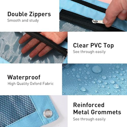 Pencil Pouch for 3 Ring Binder - 3 Hole Zipper Pen Case Bag Holder Bulk Accessories Clear Window Aesthetic Organizer Pockets - color: Sky Blue