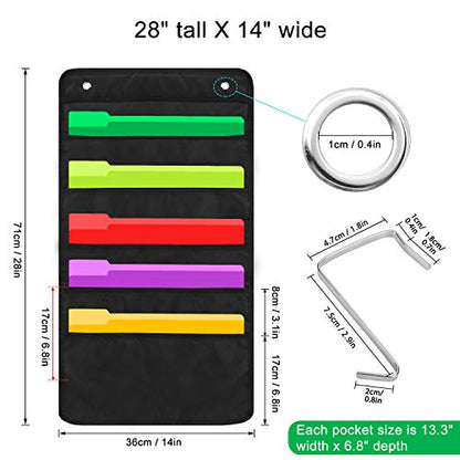 Heavy Duty 5 Pocket Door Hanging File Organizer, Black Wall Storage Pocket Charts with 2 Hangers, Great for Classroom, School, Home or Office Use (5 Pocket) - size: 5 Pocket