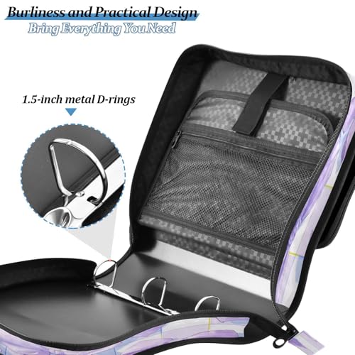Caikeny 3 Ring Zipper Binder Cute Pastel Purple Bows Checkered Plaid 1.5 inch Binders Bag Expanding File Pockets with Shoulder Strap and Handle - color: Multicolored 1z83.15