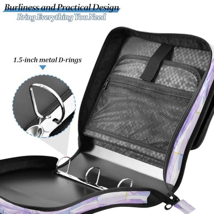 Caikeny 3 Ring Zipper Binder Cute Pastel Purple Bows Checkered Plaid 1.5 inch Binders Bag Expanding File Pockets with Shoulder Strap and Handle - color: Multicolored 1z83.15