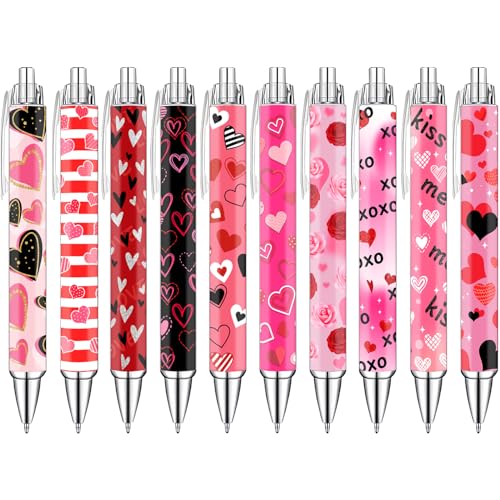 Idealmuzik Heart Pens Set –Valentines Day Pens Cute Pink & Red Heart-Shaped Gel Pens for Women – Lovely Writing Stationery for Home or Office, 10 Pack - style: Heart