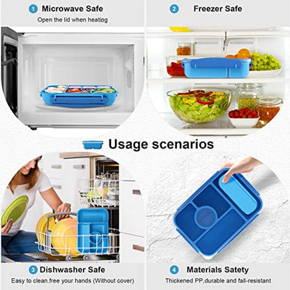 Amathley Bento Box Adult Lunch Box Kids,Lunch Containers for Adults/Kids/Toddler,5 Compartments Bento Lunch Box with Sauce Vontainers,Microwave & Dishwasher & Freezer Safe,BPA-Free (Blue) - color: Blue