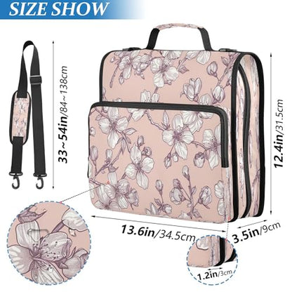 3 Ring Zipper Binder Cherry Blossoms Binder Organizer Portfolio with File and Shoulder Strap & Handle Large Capacity File Folder - color: Cherry Blossoms