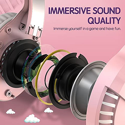 VersionTECH. Gaming Headset for PS5 PS4 Xbox PC, Stereo Game Headphones Pink