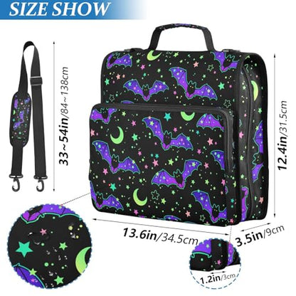 Personalized Magic Bat 3 D-Ring Binder Bag Multi-Pocket Zipper Organizer with Handle and Detachable Shoulder Strap Holds 500 Sheets for School Office Supplies - color: Dhb-001
