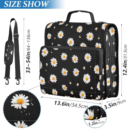 Aslsiy Zipper Binder for Girls Boys Cute Daisy Flower (14) 1.5 inch 3-Ring Binder Organizer Trapper Keeper with Shoulder Strap for School Office Supplies