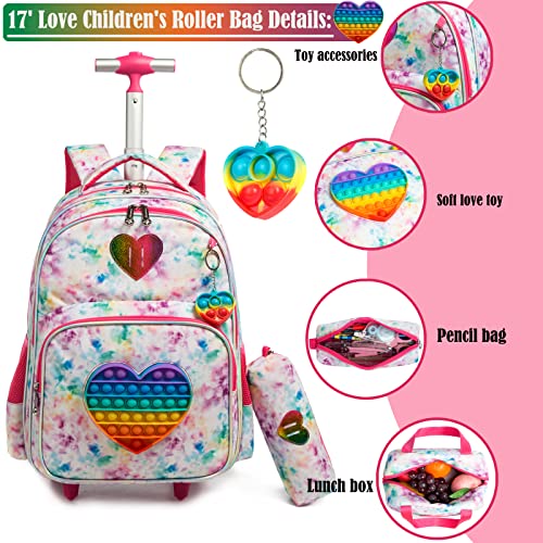 School Kids Rolling Backpack for Girls With Wheels Trolley Wheeled Backpack - color: Red-220224-l