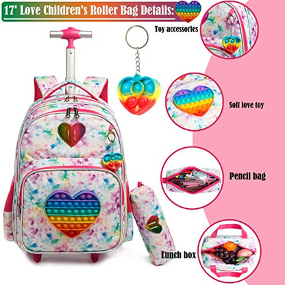 School Kids Rolling Backpack for Girls With Wheels Trolley Wheeled Backpack - color: Red-220224-l