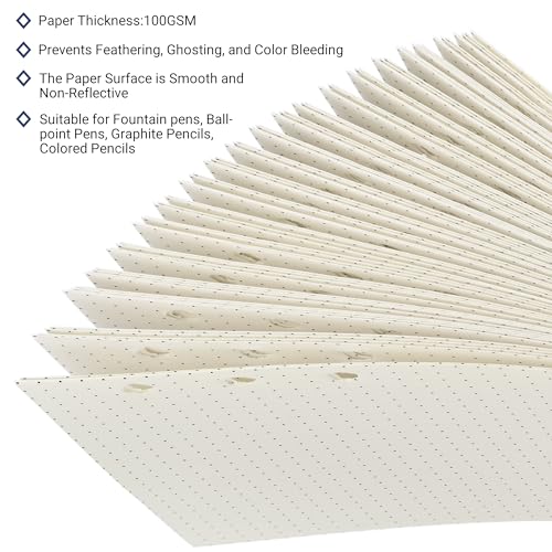 Beige A6 6-Hole Dot-Ruled Refill Paper(Pre-Punched) Fits A6 6-Ring Binder, 100GSM Thick No Bleed-through Sheets, Double Sided Writing for Fountain Pen & Gel Pen (2 Pack) - size: Dot-A6-2