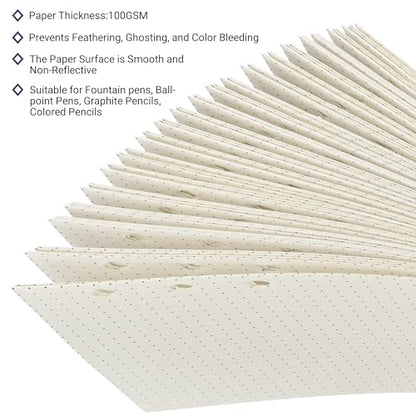 Beige A6 6-Hole Dot-Ruled Refill Paper(Pre-Punched) Fits A6 6-Ring Binder, 100GSM Thick No Bleed-through Sheets, Double Sided Writing for Fountain Pen & Gel Pen (2 Pack) - size: Dot-A6-2