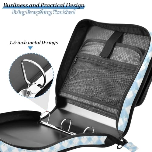 Gingham Zipper Binder 3 Ring Binder with Zipper 1.5 Inch Shoulder Strap & Handle Binders Organizer Bag Powder Blue - color: Powder Blue_3