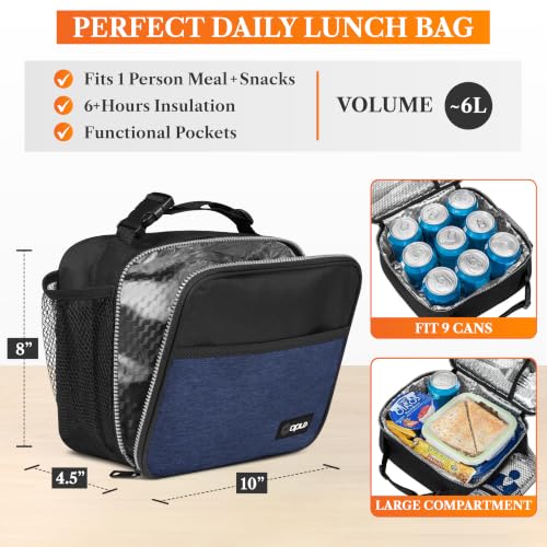 opux Insulated Lunch Bag for Kids, Reusable Lunch Box for School with Leakproof Lining, Compact Soft Cooler Tote for Boys & Girls, Front Pocket, Mesh Side Bottle Holder (Heather Navy) - color: Heather Navy