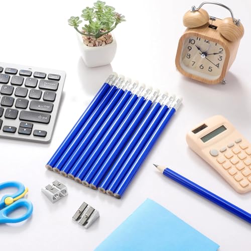 Fainne 102 Pcs Bulk Fat Jumbo Pencils Set 96 Giant Big Large Thick Pencils with Erasers 6 Sharpeners for Home School Classroom Beginners(Blue,Round) - color: Blue, style: Round