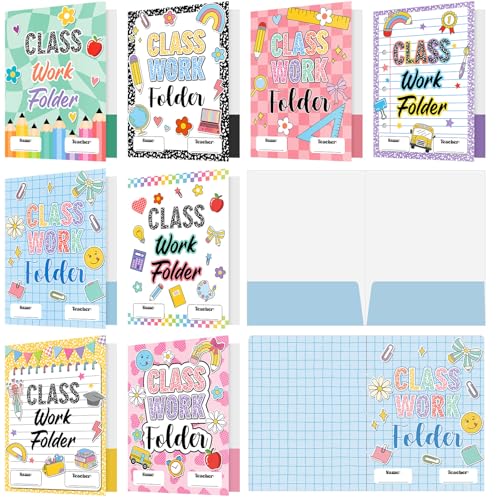 Yeaqee 32 Pcs Classwork Folders Homework Folders for Students Classwork Pocket Folder Portfolio Folder Homework Organizer for Classroom School Teachers Gifts Educational Supplies (School Doodles) - style: School Doodles