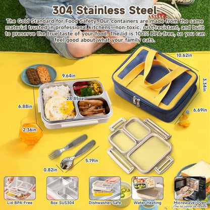 Stainless Steel Bento Lunch Box Set with Spoon, Fork & Insulated Lunch Bag, 25oz Leakproof Bento Box for Adults & Kids, Ideal for School, Home, Office, Picnic & Healthy meal prep containers (Beige) - color: Beige