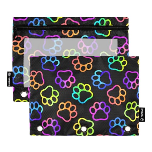 Paw Pencil Pouches for 3 Ring Binder2 Pack | Ring Binder Pencil Case With Zipper Reinforced GrommetsPencil Bags for Office Organizers - color: Paw