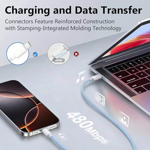 USB C to C Charger Cable, 60W, 3FT, 2-Pack, Blue | Fast Charging, Braided Nylon, for iPhone 17/16/15, MacBook iPad, Galaxy S25/S24 - color: Blue, size: 3FT+3FT