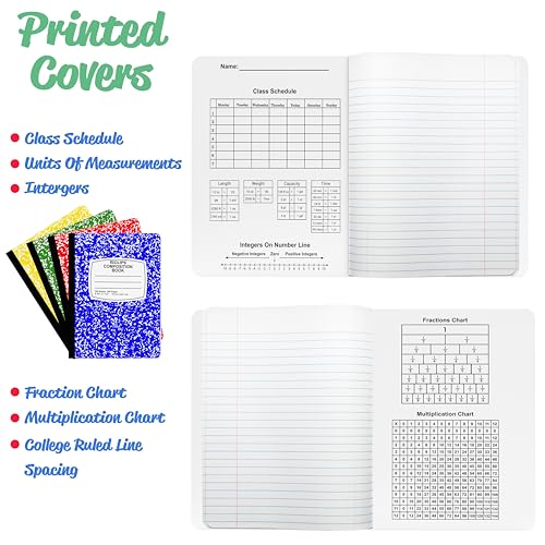 Composition Notebook College Ruled Composition Notebooks Bulk Marble Hard Cover Wide Ruled Notebook Paper Note Books For Schools Marble Composition Books 100 Sheets 200 Pages 9.75” x 7.25” (4 Pack, Multi Color) - size: 4 Pack