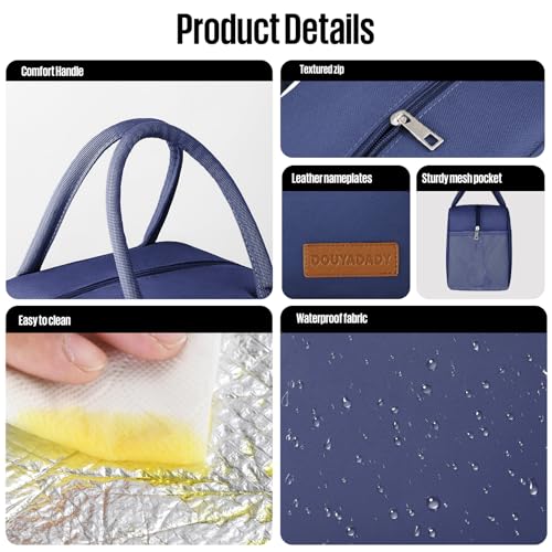 douyadady Lunch Bag Women/Men Lunch Box Women/Men (Dark blue) | Spacious Lightweight Waterproof Sturdy Durable Great Value For Office Work School Picnic Travel - color: Dark Blue