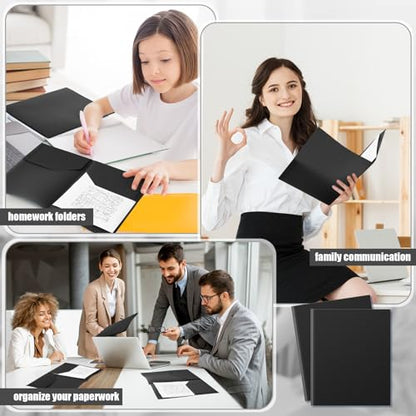 Gueevin 100 Pack Plastic Folder with Pockets, 2 Pocket Folders, Plastic Glossy Folders Fit Letter Size Paper, Heavy Duty Durable File Folder with Business Card for Home Office School (Black) - color: Black