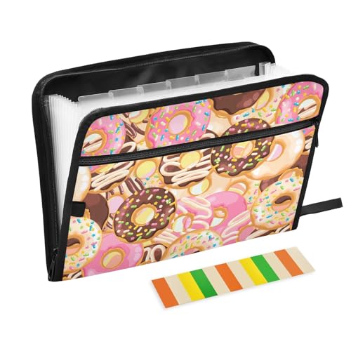 Sweet Donut Colored Snack File Folders,Plastic Folders with 13 Pockets,Expandable File Folder for Documents School Students Office,Aesthetic Folder with Labels A4 Letter Size - color: Multi 13