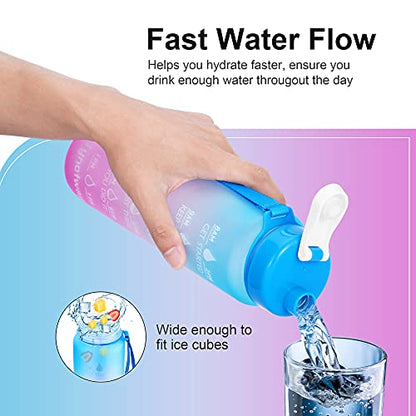 32oz Motivational Water Bottle with Time Marker Ensure You Drink Enough Water Throughout the Day - BPA Free & Portable Reusable Water Bottles for Fitness, Gym and Outdoor Sports (Blue/Pink-A2)