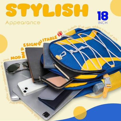 BLUEFAIRY Middle High School Backpack for Boys Girls Large Bookbag with Laptop Compartment Back to School Book Bags for Teens Teenagers Mochilas Escolares para Niños Niñas (Cobalt Blue/Yellow, Solid) - color: Cobalt Blue/Yellow