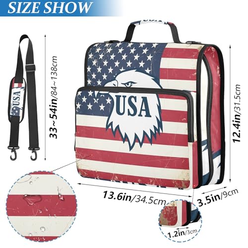 American Flag Zipper Binder with Shoulder Strap, 500 Sheets Capacity, Multiple Pockets 1.5Inch 3 Ring Zipper Binder - color: American Flag