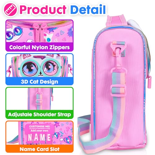 Kids Cooler Insulated Lunch Bag, Back to School Large Meal Tote for Girls, Boys, Men, Women, with Water Bottle Holder and Adjustable Strap, Cat - color: Cat