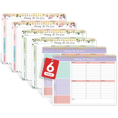 Taja 6 Pack of Weekly To Do List Notepad with 52 Undated Sheets（8.5"×11"）- Weekly Desk Planner for Women & Man, Work and Home - 6 Pack Multi - color: z-Multi