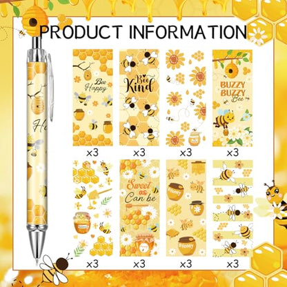 Bee Ballpoint Pens Supplies - 24 Pcs Retractable Writing Smooth Black Ink Ball Point Pen Fine Flower Cute Pen Gifts for Office Work School Doctor Nurse Teacher Teen Students Animal Lover - style: Bee