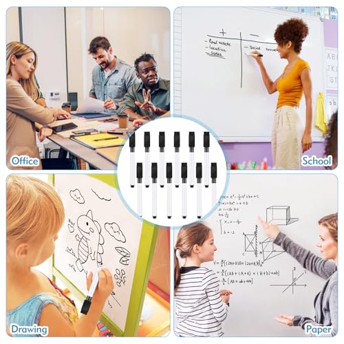 12 Pcs Black Dry Erase Markers, Whiteboard Dry Erase Markers Fine Tip Small Magnetic Dry Erase Marker with Eraser Cap for School, Home, Office Supplies