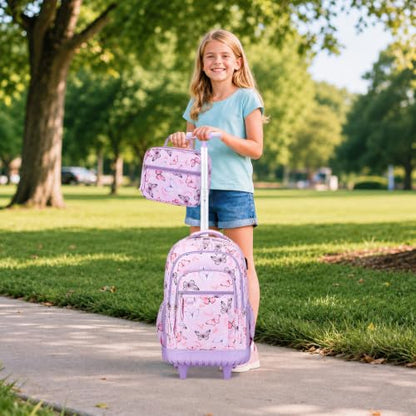 DIGOBAY Rolling Backpack for Girls, Cute Girls Backpack with Wheels, Kids Wheeled backpacks Set with Lunch Bag Pencil Case for Teen Girl, Roller School Bag with Wheels for Elementary Middle School - color: Butterfly