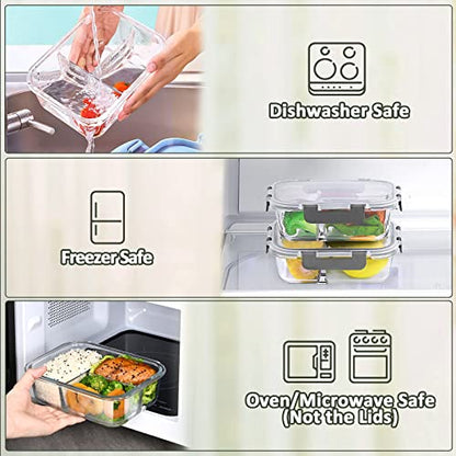 M MCIRCO [5-Pack, 36 oz] Glass Meal Prep Containers 3 Compartment with Lids, Glass Lunch Containers,Food Prep Lunch Box,Bento Box,Microwave, Oven, Freezer, Dishwasher (4.5 Cups) - color: Gray