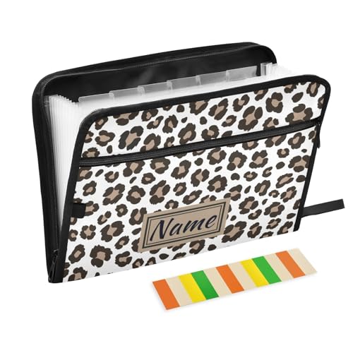 Leopard Cheetah Print Animal Skin Expanding File Folder, 13 Pockets Accordion File Organizer with Sticky Labels Zipper Portable A4 Document Organizer for Home Office School Supplies - color: A10