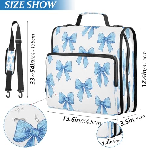 Caikeny 3 Ring Zipper Binder Cute Blue Bows Hand Drawn 1.5 inch Binders Bag Expanding File Pockets with Shoulder Strap and Handle - color: Multicolored 1z83.18