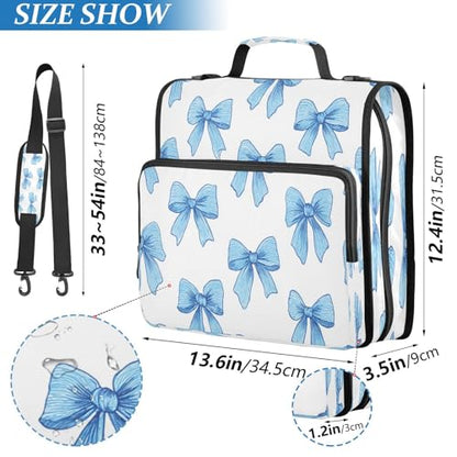 Caikeny 3 Ring Zipper Binder Cute Blue Bows Hand Drawn 1.5 inch Binders Bag Expanding File Pockets with Shoulder Strap and Handle - color: Multicolored 1z83.18