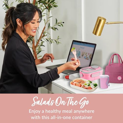Lunch Box For Women, Bento Box Adult With 2-Tier Container, Lunch Bag, Sauce Pod, Utensil Set. Lunch Containers, Salad Container. BPA-Free, Microwave/Dishwasher Safe (Pink) - color: Pink