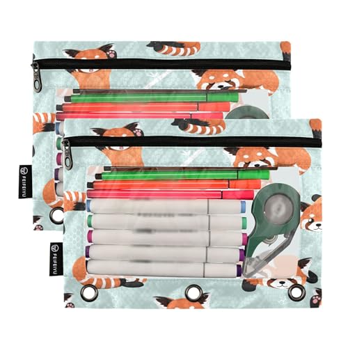 Cute Red Panda Binder Pencil Pouch 3 Ring Clear Pouches with Zipper Pen Organizer for Office College School, 2 Pack - color: Multi-cute Red Panda