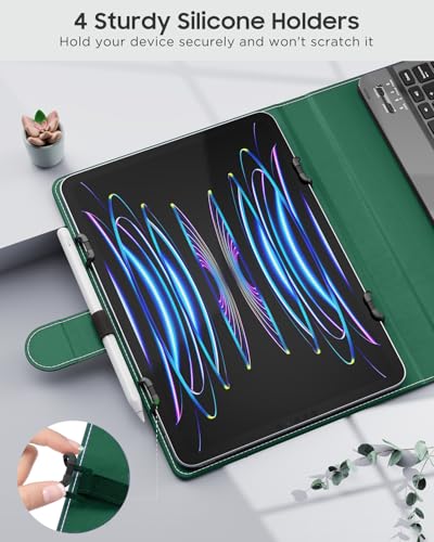 MoKo Universal Tablet Case with QWERTY Keyboard for 9",9.7",10.1",10.2",10.4",10.5",10.9",11" Tablet, with Removable Wireless Bluetooth Keyboard&Pen Holder for iPad Samsung Fire Pixel, Midnight Green - color: Midnight Green