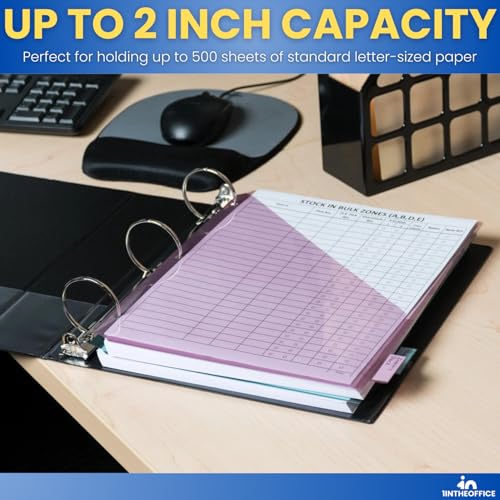 1InTheOffice 2 Inch 3 Ring Binder, D Ring Binder, View Binder with Label Holder, 8.5" x 11", 2" Capacity, Black, 2 Pack